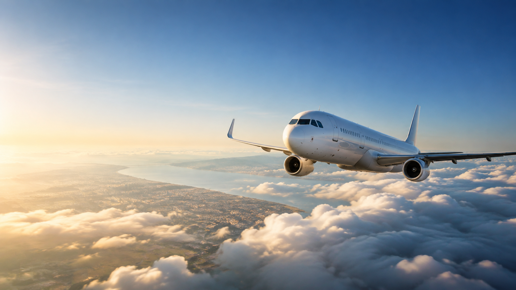 Passenger aircraft flying above the clouds